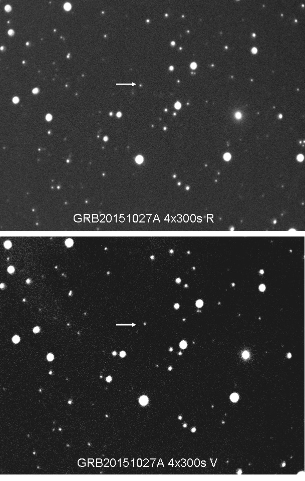 Gammapurkauksen GRB 151027A jälkihehku. Kuva: Härkämäen observatorio.